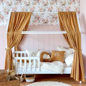 Set 2 baldachine muselina pentru pat tip casuta, Little Amy, Camel, 2x330 cm pentru pat 100x180 cm imagine