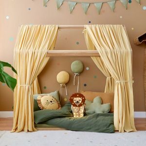 Set 2 baldachine muselina pentru pat tip casuta, Little Amy, Galben, 2x330 cm pentru pat 100x180 cm imagine
