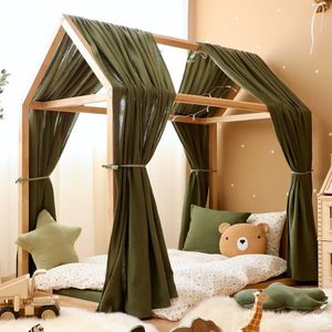 Set 2 baldachine muselina pentru pat tip casuta, Little Amy, Verde, 2x385 cm pentru pat 140x200 cm imagine