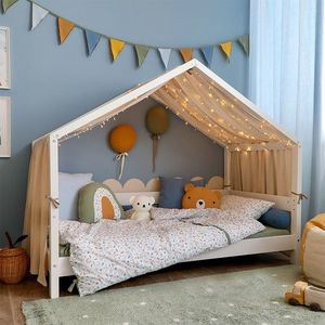 Baldachin muselina pentru pat tip casuta, Little Amy, Bej, 450 cm imagine