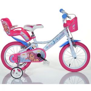 Bicicleta pentru copii Dino Bikes Alyssa Roz Alb 3-6 ani, roti 14 inch, roti ajutatoare, aparatori pentru lant si roti, cosulet pentru papusi si accesorii imagine