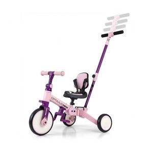Tricicleta pentru copii Milly Mally Optimus Max Pink 5 in 1 reglabila, maner parental, roti din spuma, varsta 12 luni+ imagine