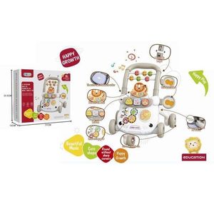 Antepremergator 2 in 1 educational, centru de activitati pentru copii Lion, cu ceas, angrenaje rotative, cos de baschet, dimensiune 49 x 41 x 33 cm imagine