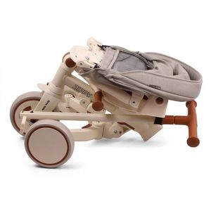 Tricicleta pentru copii Milly Mally Zippy Beige 5 in 1 pliabila, sezut rotativ, maner parental, roti din spuma, 12 luni+ imagine