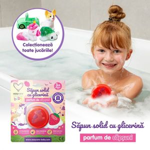 Sapun solid cu glicerina si jucarie pentru copii, parfum capsuni 100g Easycare Baby imagine