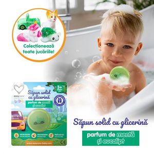 Sapun solid cu glicerina si jucarie pentru copii, parfum menta eucalipt 100g Easycare Baby imagine