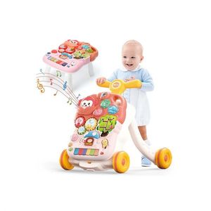 Antepremergator si masuta de activi 2 in 1 pentru copii, cu panou interactiv detasabil, telefon, activitati educative, butoane functionale, sunete, lumini, angrenaje rotative, roti antiderapante, pink imagine