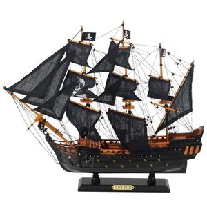 Nava decorativa de colectie, LeanToys Black Pearl, realizata din lemn, cu vele si trei catarge din epoca piratilor, dimensiune 49 x 43 x 9.5 cm imagine
