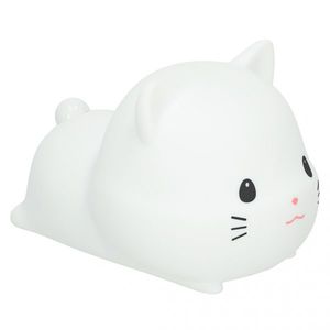 Lampa de noptiera pentru copii white Kitty, realizata din silicon, cu 2 moduri de iluminare, cronometru, baterie 1200 mAh, usb, dimensiune 15 x 11 x 10 cm imagine
