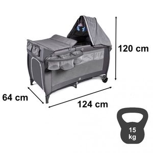 Patut de calatorie multifunctional pentru copii, pliabil, pe doua nivele, cadru stabil din aluminiu, accesorii incluse, cu saltea 60 x 120 x 1cm si geanta de depozitare inclusa imagine