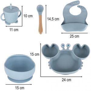 Set complet de hranire copii, Ikonka, cu 9 piese din silicon, pentru diversificare hrana, bleumarin Crab imagine
