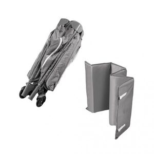 Patut pliabil de calatorie Ikonka Grey pentru copii, cadru din aluminiu, picioare antiderapante si roti cu blocare, buzunar lateral pentru depozitare, saltea pliabila inclusa imagine