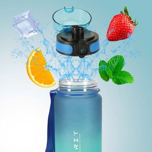 Sticla de apa motivationala Ikonka bluegreen, cu marcaje de timp si volum, capac anti-scurgere, capacitate 600 ml imagine