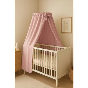 Baldachin pentru patutleagan Qmini Powder Pink din muselina dubla, 145x200 cm imagine