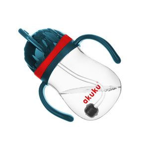 Cana de antrenament Akuku AlbastruRosu 280ml anti-varsare cu manere si pai cu greutate, capac mobil de protectie imagine