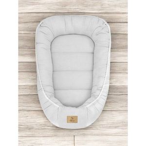 Cosulet pentru bebelusi Qmini Gray Baby Nest 55x75 cm, husa din muselina dubla imagine