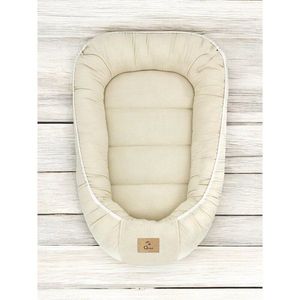 Cosulet pentru bebelusi Qmini Warm beige Baby Nest 55x75 cm, husa din muselina dubla imagine
