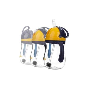 Cana de antrenament Akuku NavyGalben 280ml anti-varsare cu manere si pai cu greutate, capac mobil de protectie imagine