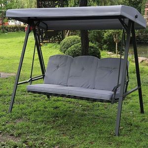Balansoar pentru gradina cu 3 locuri si copertina impermeabila 205x118x184 cm Gri imagine