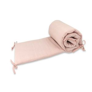 Aparatoare pentru patut Qmini Powder Pink, din muselina dubla, 180x30 cm, cu panglici imagine