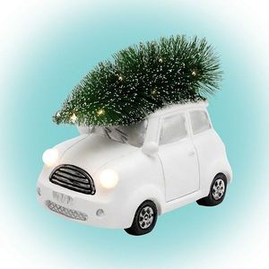 Figurina ceramica ornamentala, masina cu brad, iluminata led imagine
