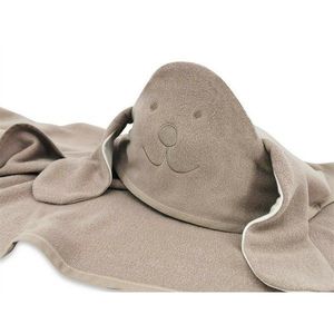 Prosop cu gluga Qmini Eared Bear Mocha, cu broderie si urechi, 100x100 cm, din tricot termo-terry din bambus imagine