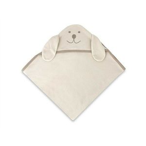 Prosop cu gluga Qmini Eared Bear Beige, cu broderie si urechi, 100x100 cm, din tricot termo-terry din bambus imagine