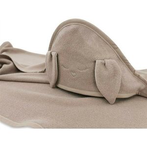 Prosop cu gluga Qmini Rabbit Mocha, cu broderie si urechi, 100x100 cm, din tricot termo-terry din bambus imagine