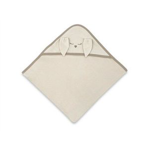 Prosop cu gluga Qmini Rabbit Beige, cu broderie si urechi, 100x100 cm, din tricot termo-terry din bambus imagine