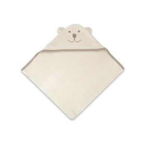 Prosop cu gluga Qmini Teddy Bear Beige, cu broderie si urechi, 100x100 cm, din tricot termo-terry din bambus imagine
