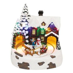 Diorama craciun, led-uri multicolore, sanie rotativa cu reni, om de zapada, 20.5x20 cm imagine