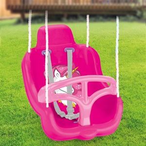 Leagan unicorn cu spatar inalt Dolu Roz pentru fetite, opritor picioare, centura siguranta, maxim 35 kg imagine