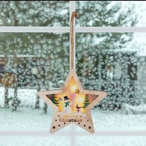 Decoratiune stea iluminata led, pentru usa sau geam, temporizator, lemn, 17 cm imagine
