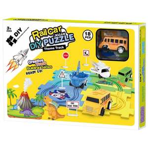 Set de joaca vehicul si circuit tip puzzle, Rail Car Diy Puzzle, 18 piese imagine
