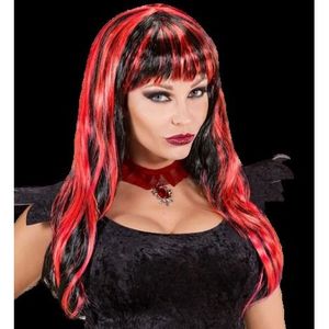 Peruca gothic glam Negru/Rosu imagine