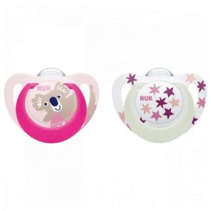 Suzeta Nuk Star Day & Night Silicon 6-18 luni M2 Roz, Set 2 Bucati imagine