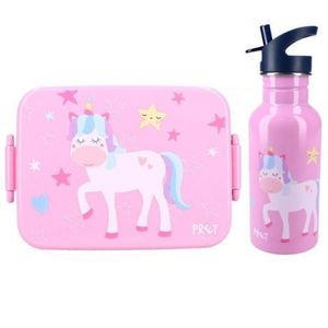 Set cutie alimente 16x13x5 cm si bidon inox 500 ml PrÃªt pink Unicorn imagine