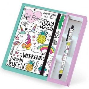 Set cadou cu carnet A5 si pix erasable, cu design unicorn imagine