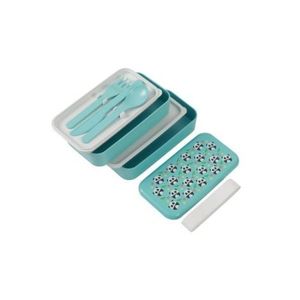 Cutie dubla pentru alimente, cu set de tacamuri, cu design Pandastic imagine