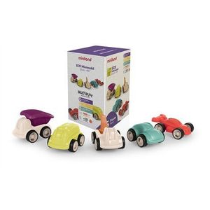 Set de 5 masinute colorate, 12 cm, din materiale ecologice, de la 18 luni imagine