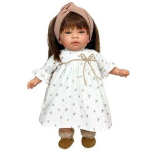 Papusa Nines D'Onil, Celia, cu parul saten, cu rochie alba, cu miros de vanilie, 45 cm imagine