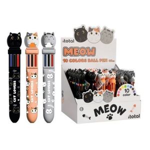 Pix multicolor cu mecanism retractabil, 10 culori, design pisicute imagine