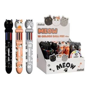 Pix multicolor cu mecanism retractabil, 10 culori, design pisicute imagine