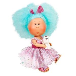 Papusa Nines D'Onil, Mia Cotton, cu parul albastru, cu catel, cu articulatii, cu miros de vanilie, 30 cm imagine