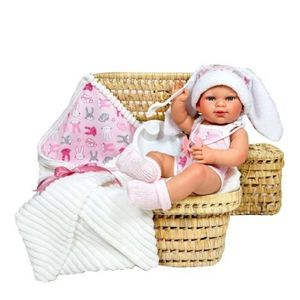 Papusa Nines D'Onil, Little Bunny, bebelus RN, cu hainute roz, cu paturica, cu miros de vanilie, 37 cm imagine