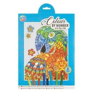 Set creativ, Coloreaza pe numere, A4, 8 creioane colorate, papagal, Moxy imagine