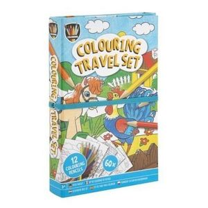 Set creativ de buzunar, 2 carti de colorat si creioane, animale de la ferma, Grafix imagine