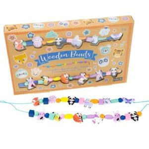 Kit creativ DIY - coliere si bratari cu margele din lemn , 12 animale de padure imagine