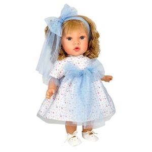 Papusa Nines DOnil, Susette Tul, cu parul blond, cu sunete, cu funda albastra, cu miros de vanilie, 45 cm imagine