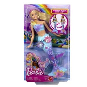 Barbie Papusa Sirena Floare Magica Cu Par Blond Si Coada Albastra imagine